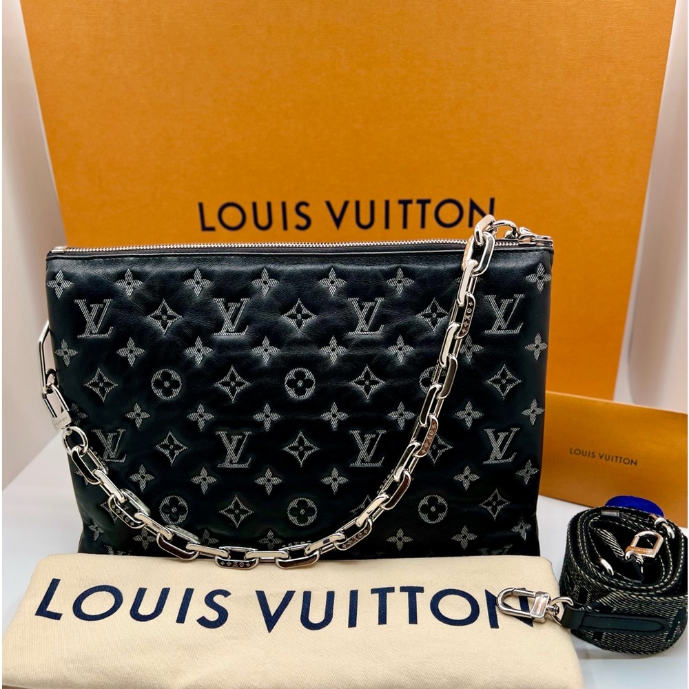 Louis Vuitton Black Coussin Monogram Embossed Lambskin MM Leather Bag